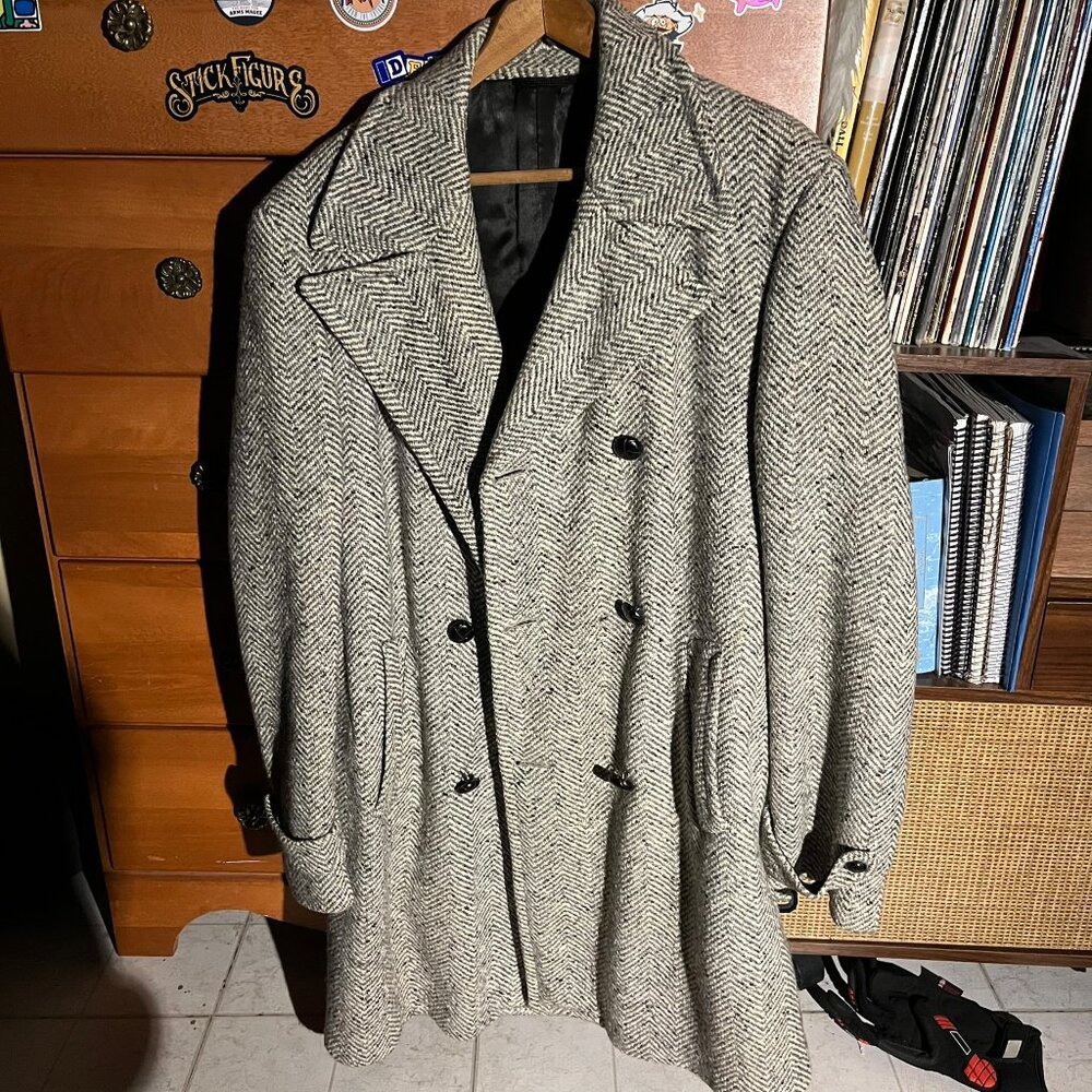 Men's Herringbone Double-Breasted Pea Coat - Gray